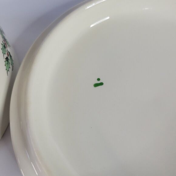 Green White Spode Christmas Tree Porcelain Round 5” Trinket Powder Box England - Picture 6 of 14